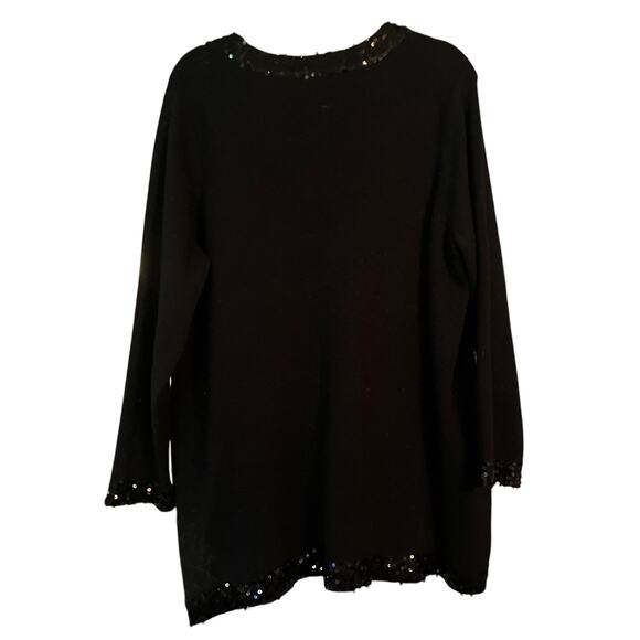 Dana Buchman Black Long Knit Cardigan Sweater L Beaded Accents Cotton Blend - Picture 1 of 10